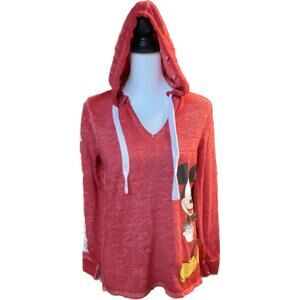 Disney Parks Mickey Mouse Burnout Long Sleeve Lightweight Hoodie Women XS Red